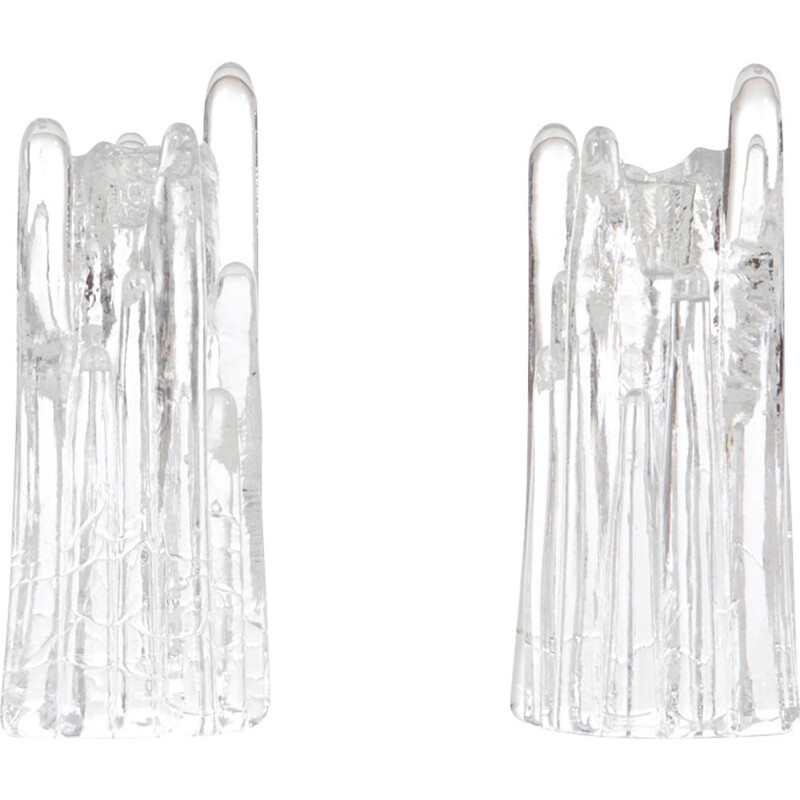 Suite de 2 bougeoirs vintage scandinaves en cristal série Polar par Goran Warff