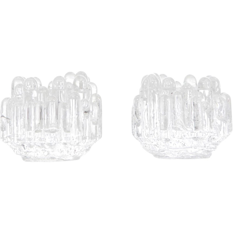 Pair of Scandinavian vintage crystal candleholders Polar series by Goran Warff