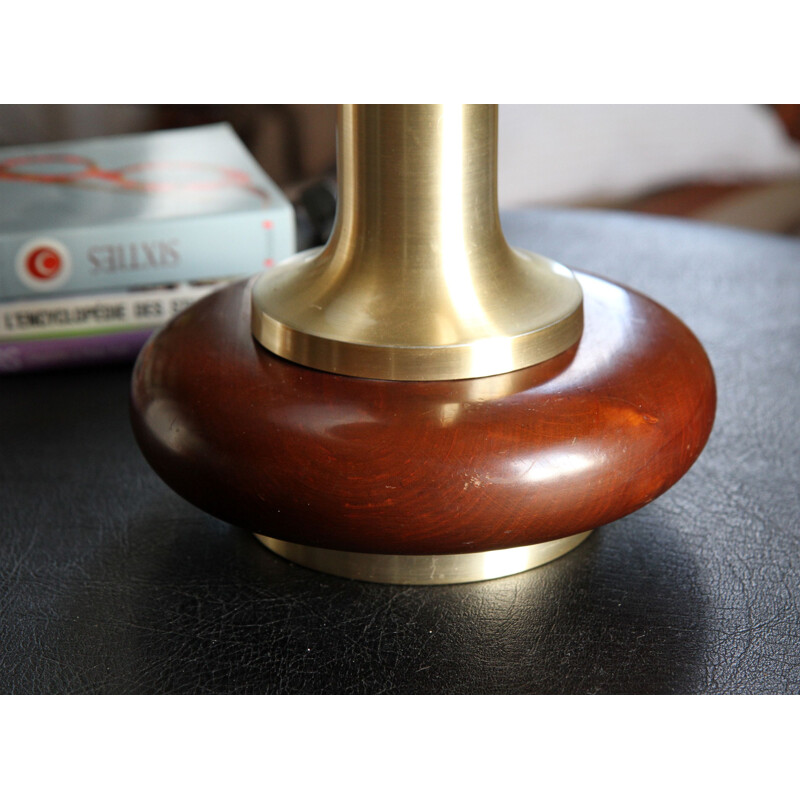 Vintage table lamp in wood and gilded stainless steel