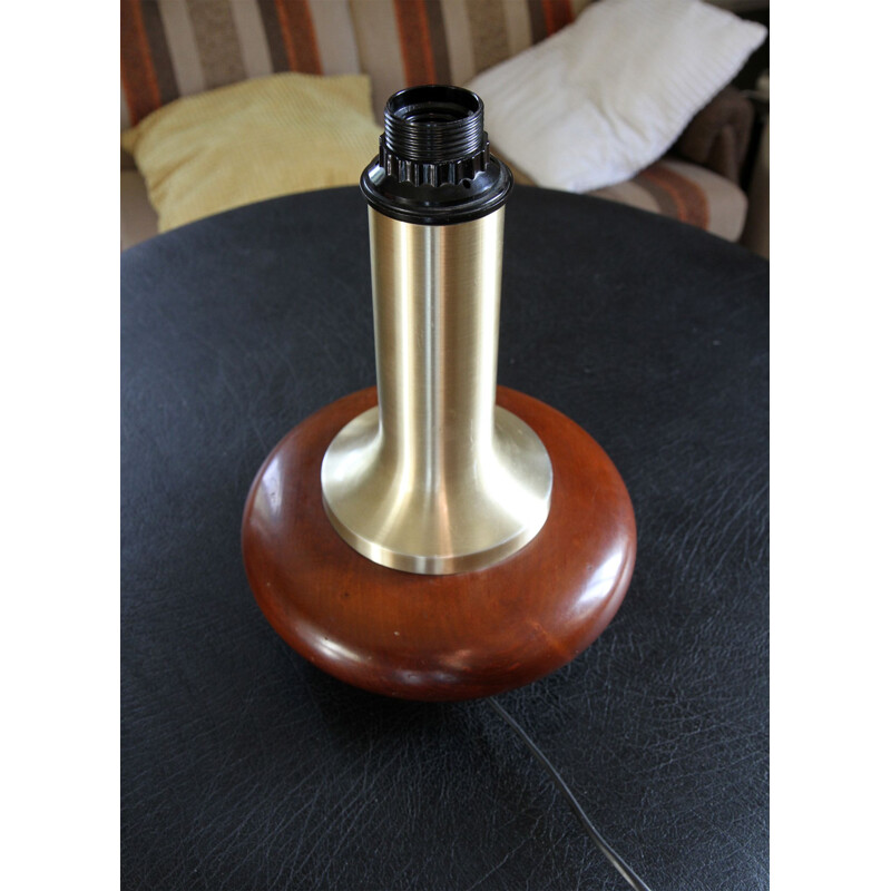 Vintage table lamp in wood and gilded stainless steel