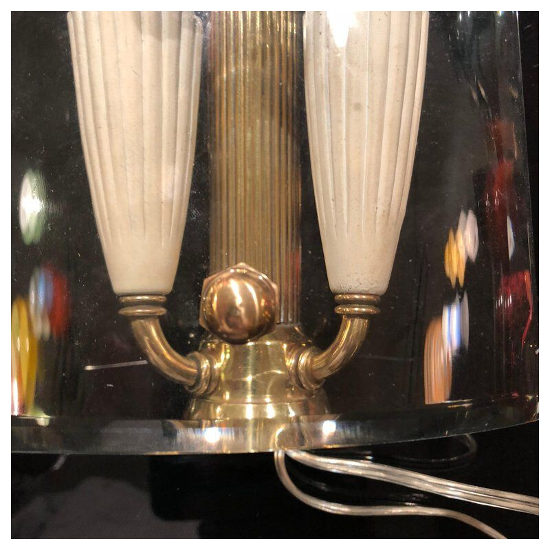 Pair of vintage wall lights in brass and glass
