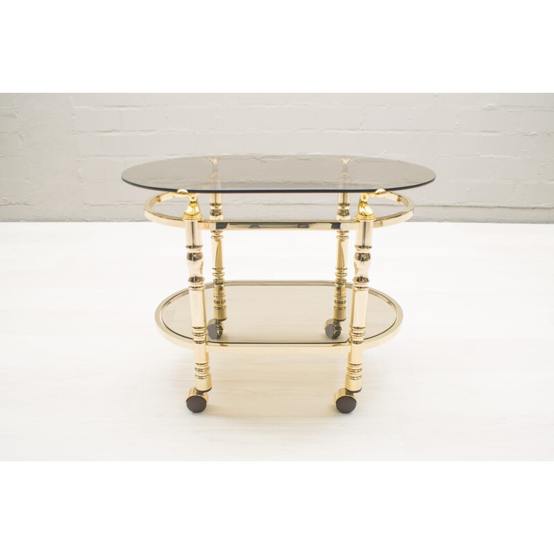 Vintage hollywood regency gold and smoked glass serving trolley