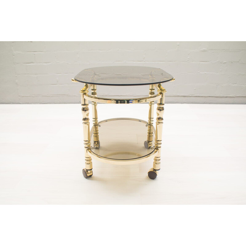 Vintage hollywood regency gold and smoked glass serving trolley