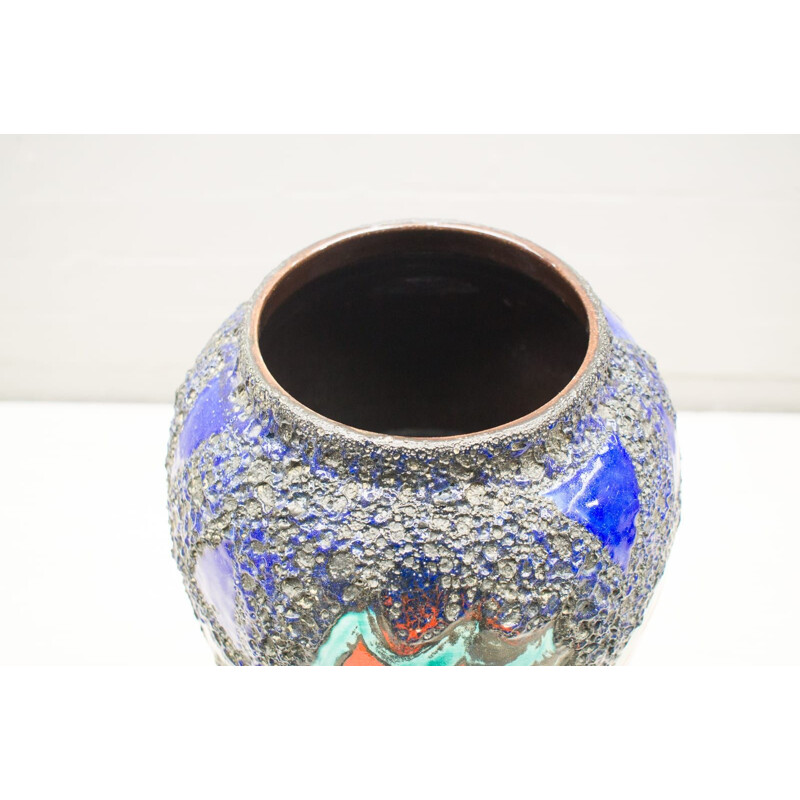 Vase vintage en céramique lave avec motif poisson