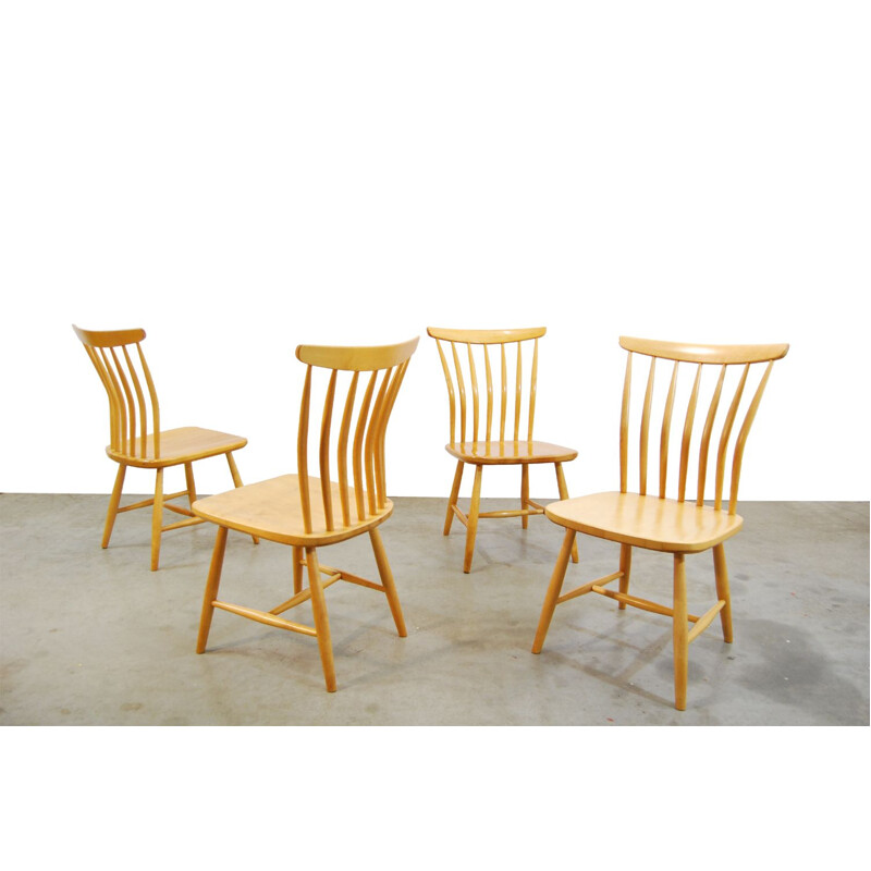 Set of 4 vintage scandinavian birch dining chairs by Bengt Akerblom