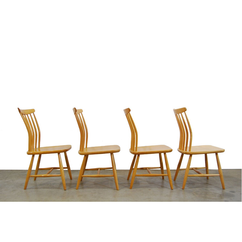 Set of 4 vintage scandinavian birch dining chairs by Bengt Akerblom