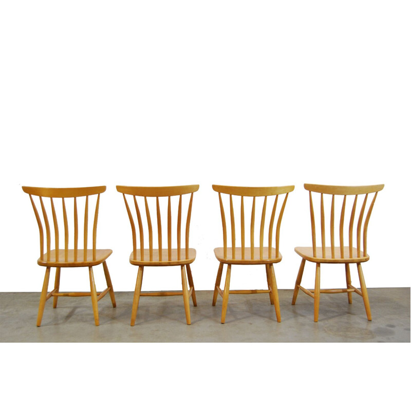 Set of 4 vintage scandinavian birch dining chairs by Bengt Akerblom