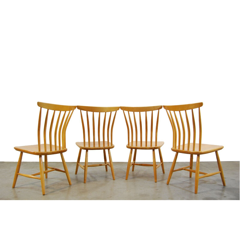 Set of 4 vintage scandinavian birch dining chairs by Bengt Akerblom