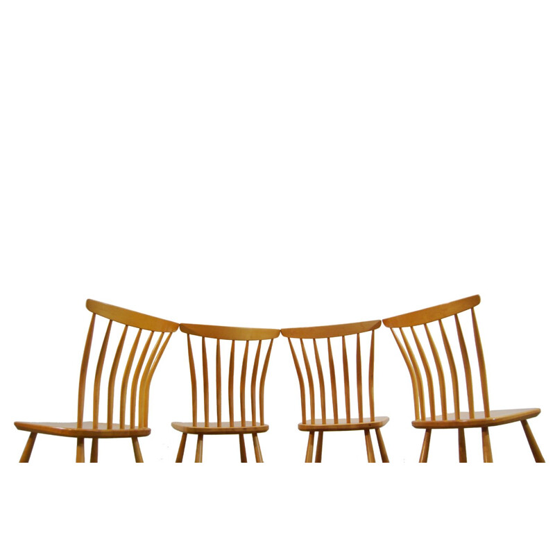 Suite de 4 chaises vintage en bouleau scandinave par Bengt Akerblom