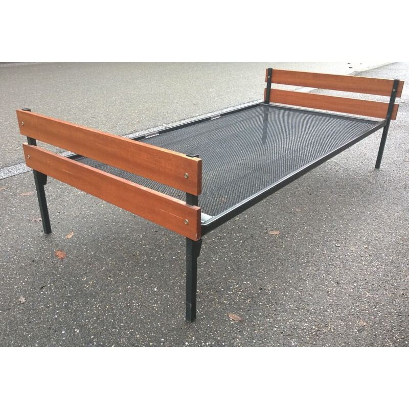 Vintage bed in metal and teak by Dico