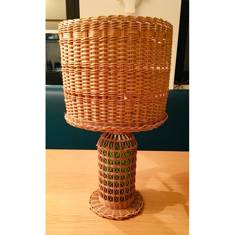 Vintage lamp in wicker and glass