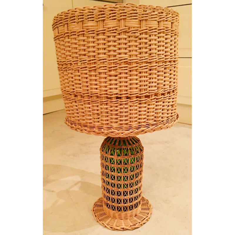 Vintage lamp in wicker and glass