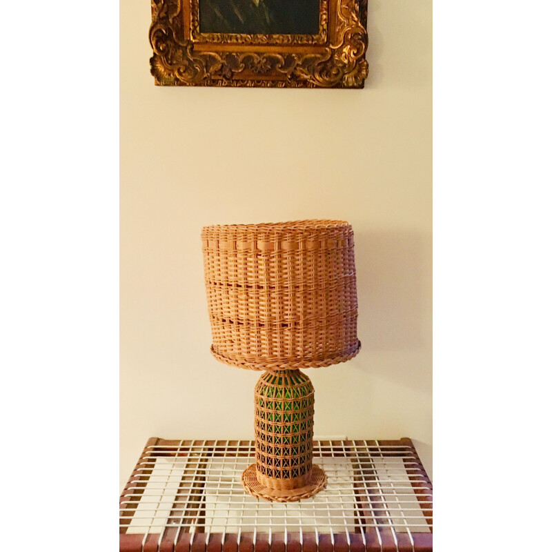 Vintage lamp in wicker and glass