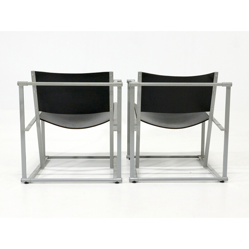 Cubic easy chairs in black leather and grey metal, Radboud VAN BEEKUM - 1980s