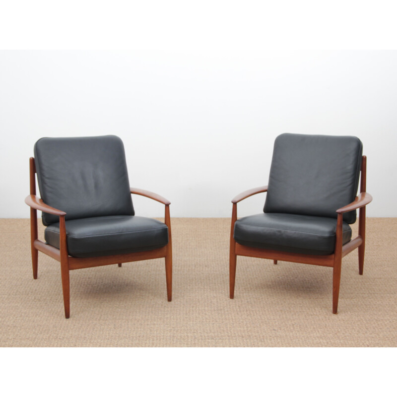 Set of 2 vintage Scandinavian teak armchairs