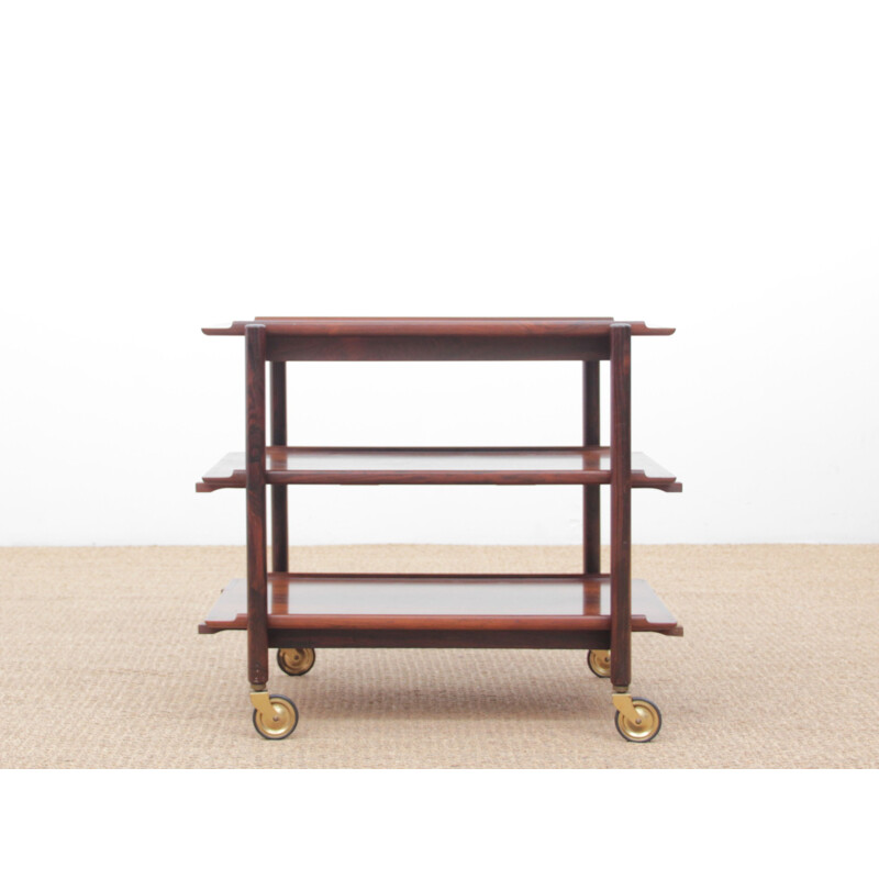 Scandinavian vintage sideboard with wheels in rosewood by Rio with 3 trays by Poul Hundevad