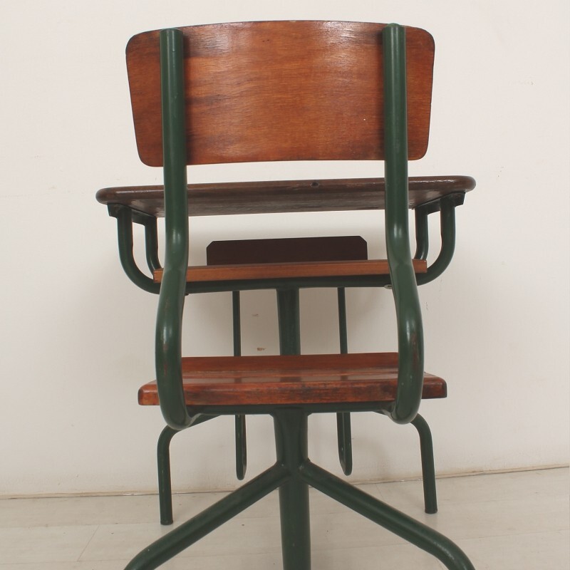 Industrial wooden child desk and chair unit - 1950s
