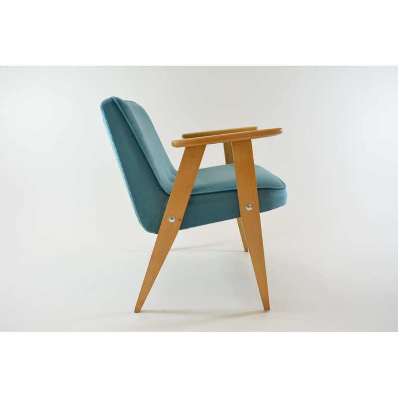 366 armchair in blue velvet by Chierowski