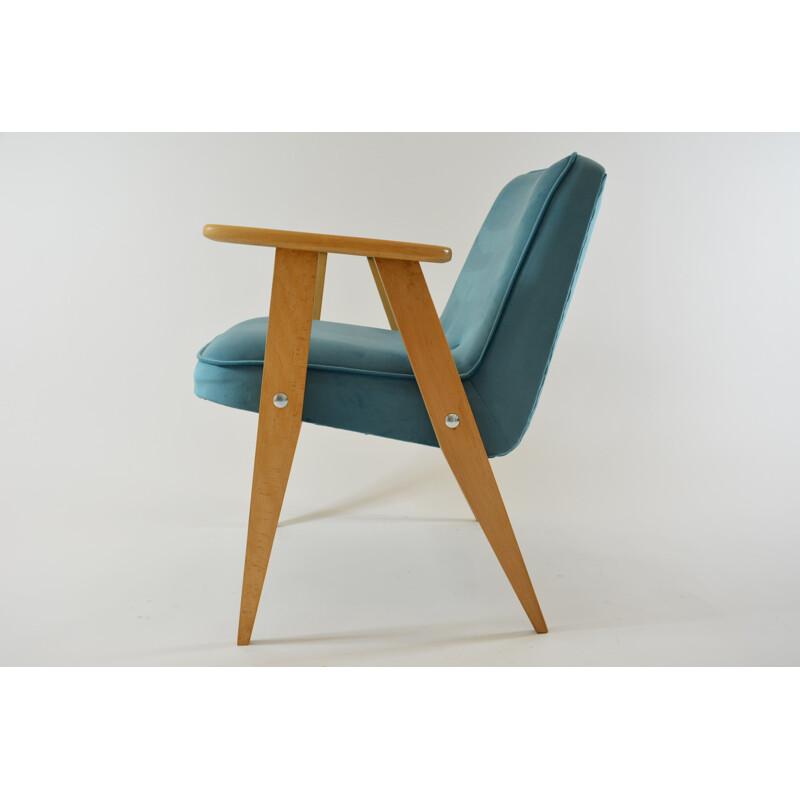 366 armchair in blue velvet by Chierowski