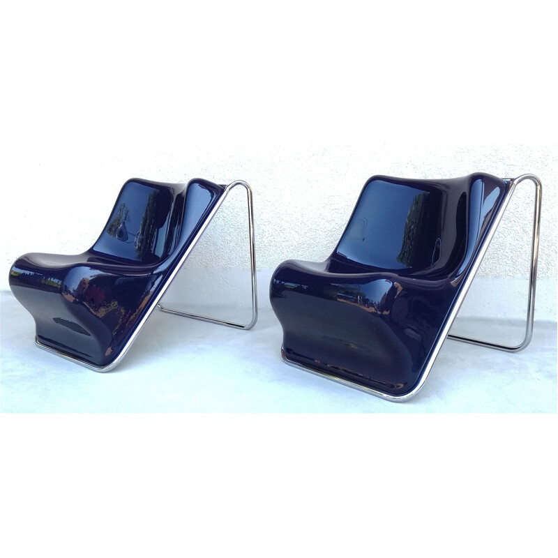 Pair of blue P110 armchairs by Alberto Rosselli