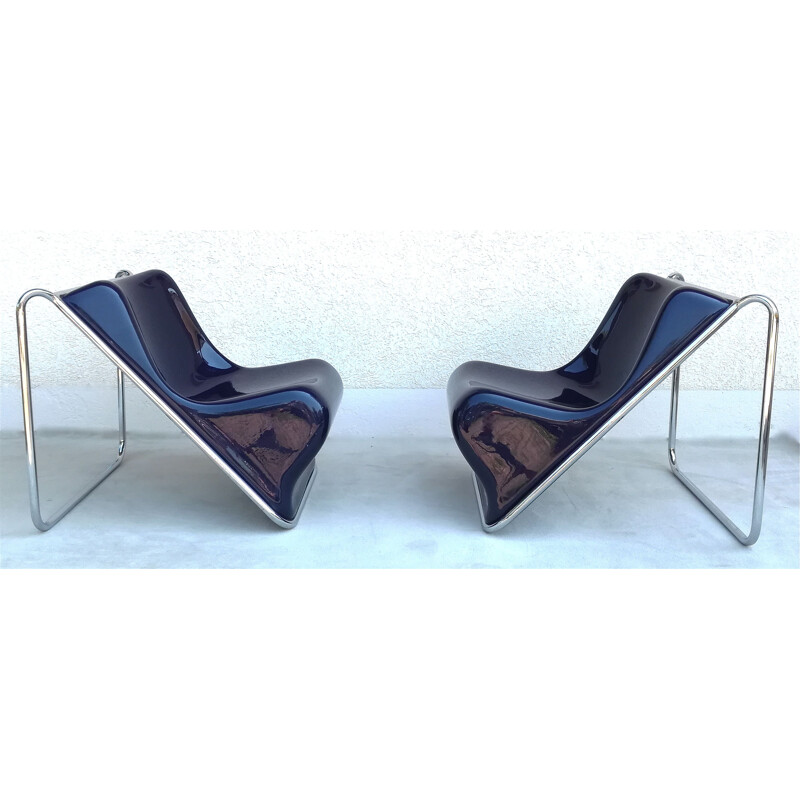 Paire de fauteuils P110 bleus par Alberto Rosselli