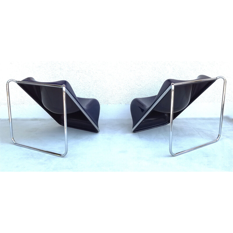 Pair of blue P110 armchairs by Alberto Rosselli