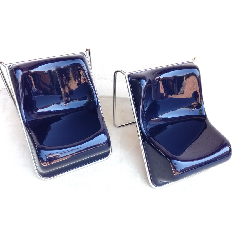 Paire de fauteuils P110 bleus par Alberto Rosselli