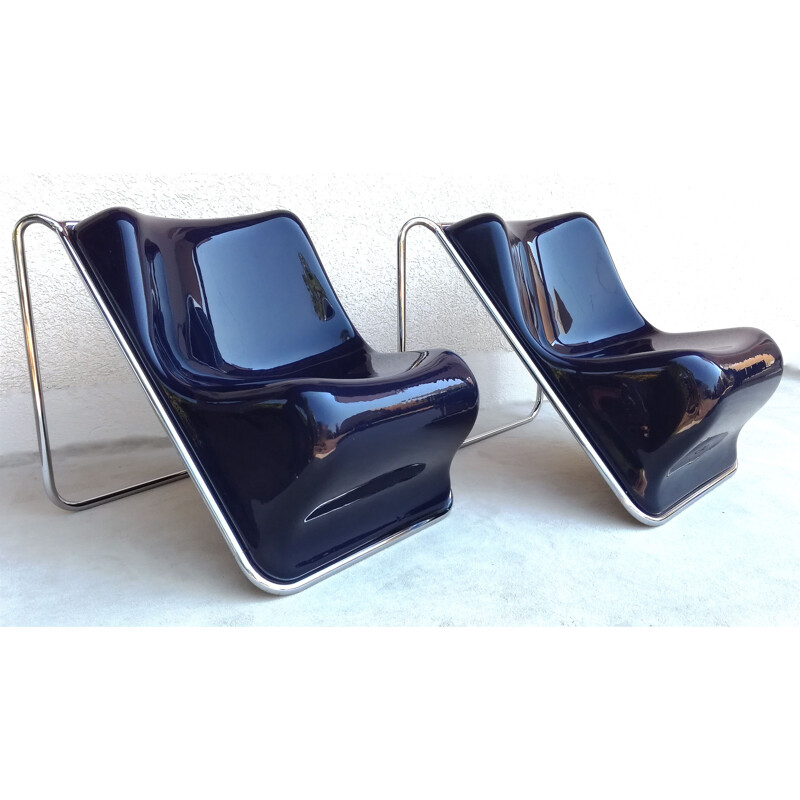 Pair of blue P110 armchairs by Alberto Rosselli