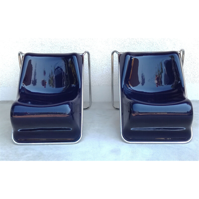 Pair of blue P110 armchairs by Alberto Rosselli