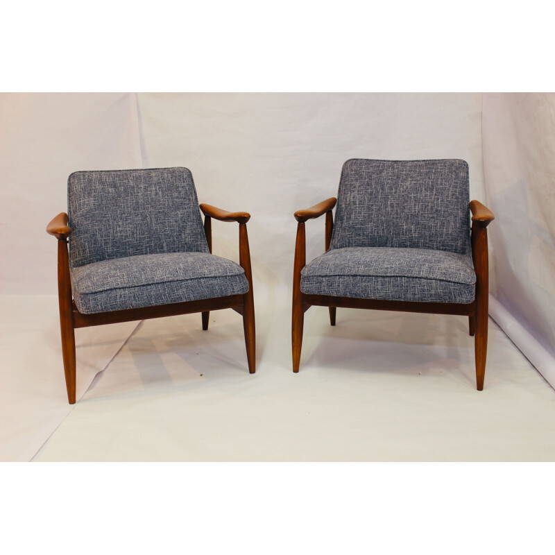 Pair of vintage armchairs in beechwood by Juliusz Kedziorek