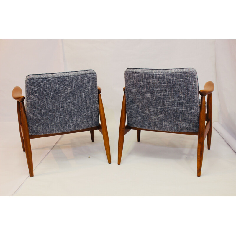 Pair of vintage armchairs in beechwood by Juliusz Kedziorek