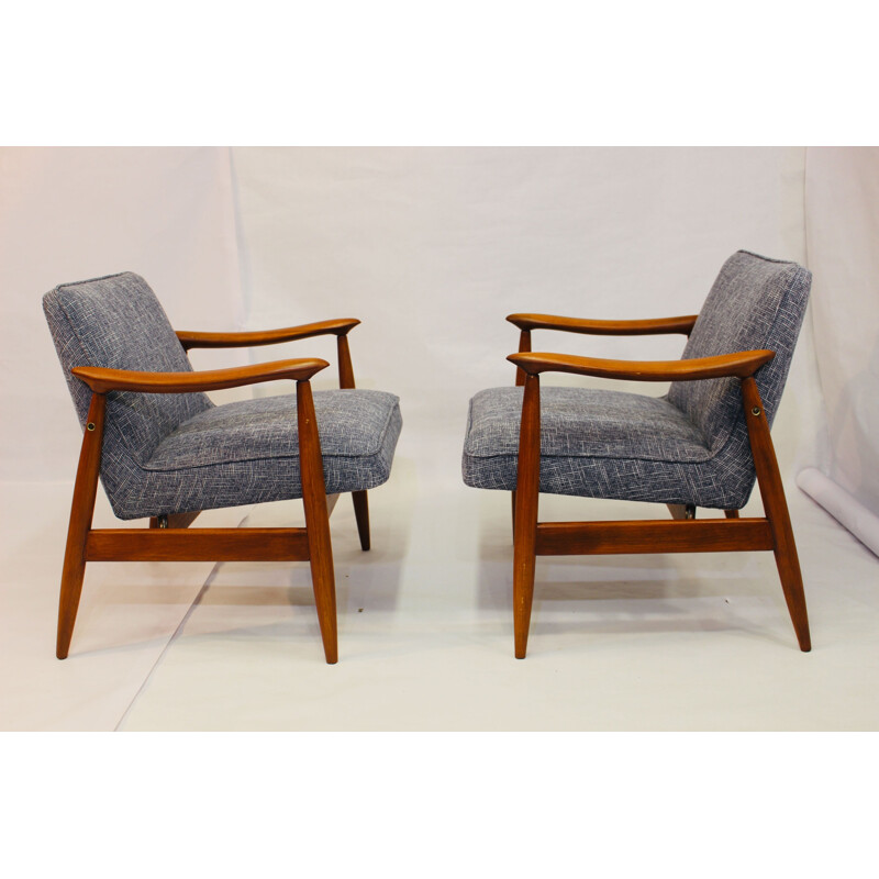 Pair of vintage armchairs in beechwood by Juliusz Kedziorek