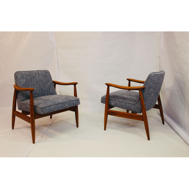 Pair of vintage armchairs in beechwood by Juliusz Kedziorek