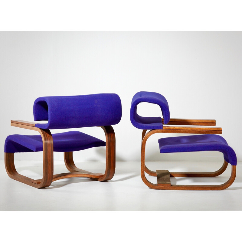 Suite de 2 fauteuils vintage scandinaves violets par Jan Bocan pour Thonet