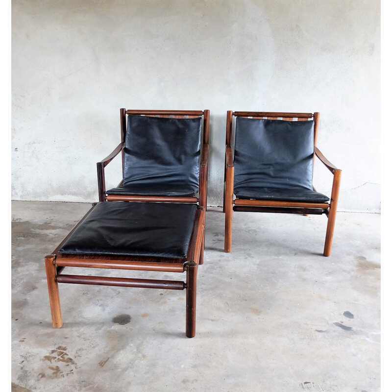 Pair of armchairs and ottoman in rosewood by Jörgen Nilsson