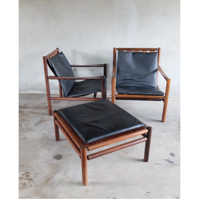 Pair of armchairs and ottoman in rosewood by Jörgen Nilsson