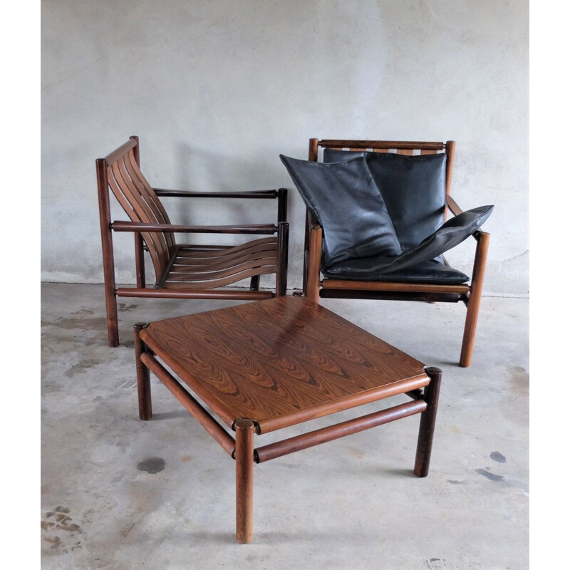 Pair of armchairs and ottoman in rosewood by Jörgen Nilsson