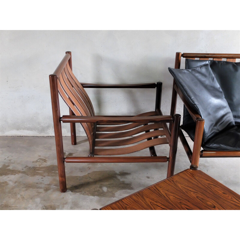 Pair of armchairs and ottoman in rosewood by Jörgen Nilsson