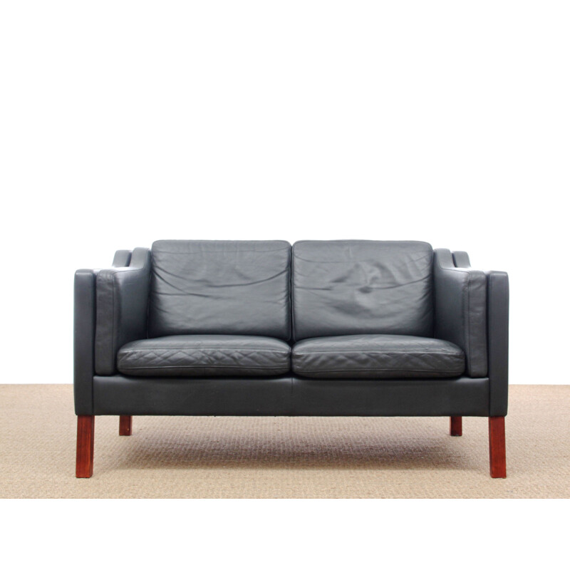 Canapé vintage en cuir noir par Borge Mogensen