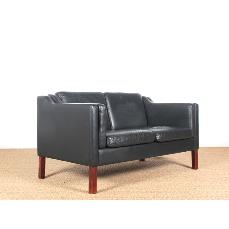 Vintage black leather sofa by Borge Mogensen