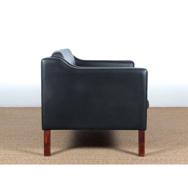 Vintage black leather sofa by Borge Mogensen