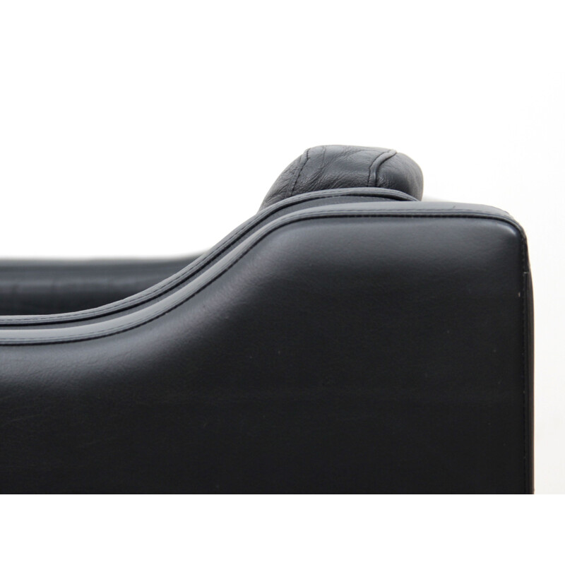 Vintage black leather sofa by Borge Mogensen