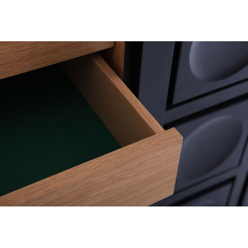 Vintage brutalist ebonized in oak credenza with geometrical doors