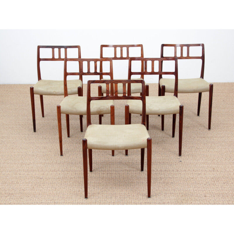 Set of 6 vintage chairs Scandinavian model 79 in Rio rosewood