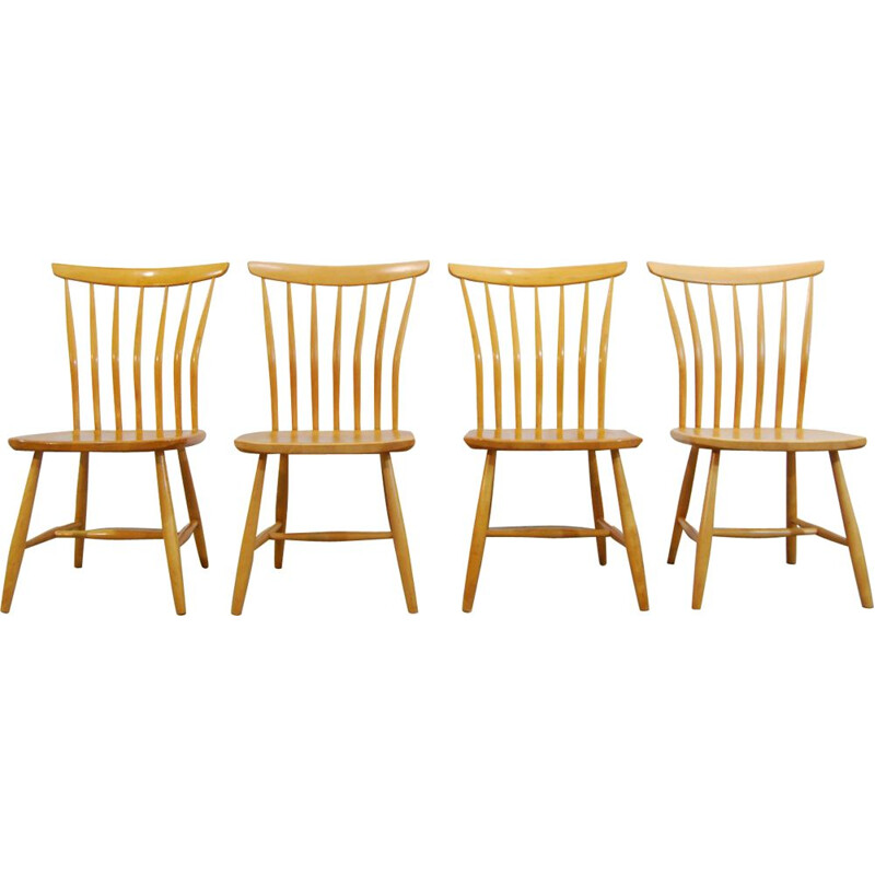 Set of 4 vintage scandinavian birch dining chairs by Bengt Akerblom