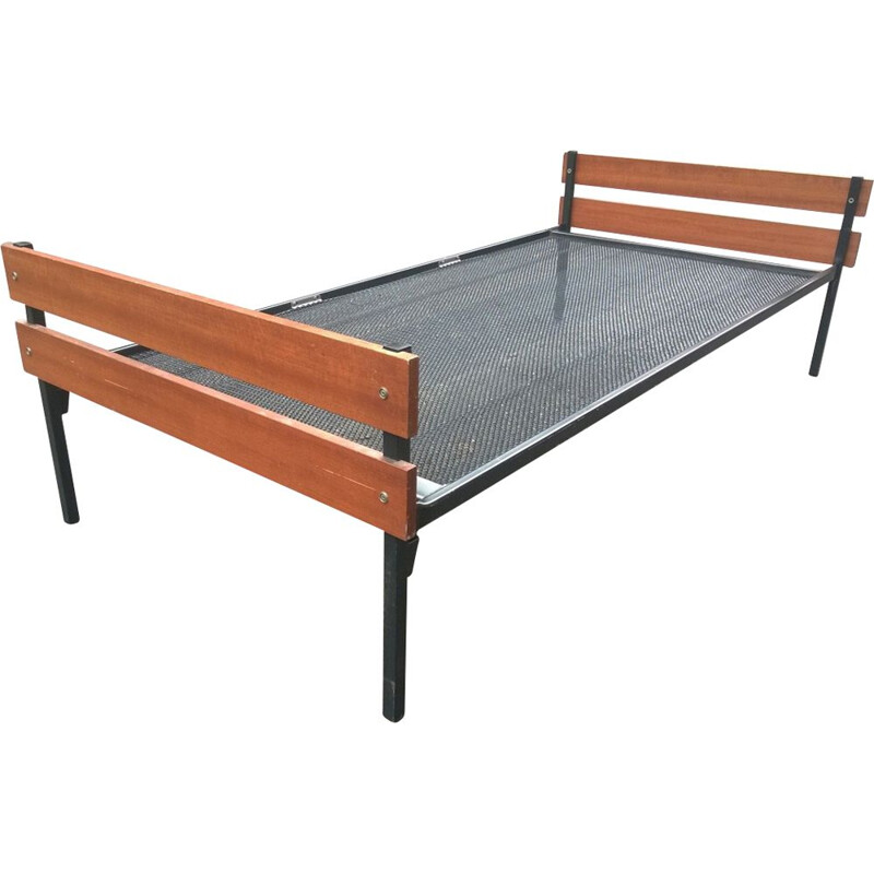 Vintage bed in metal and teak by Dico