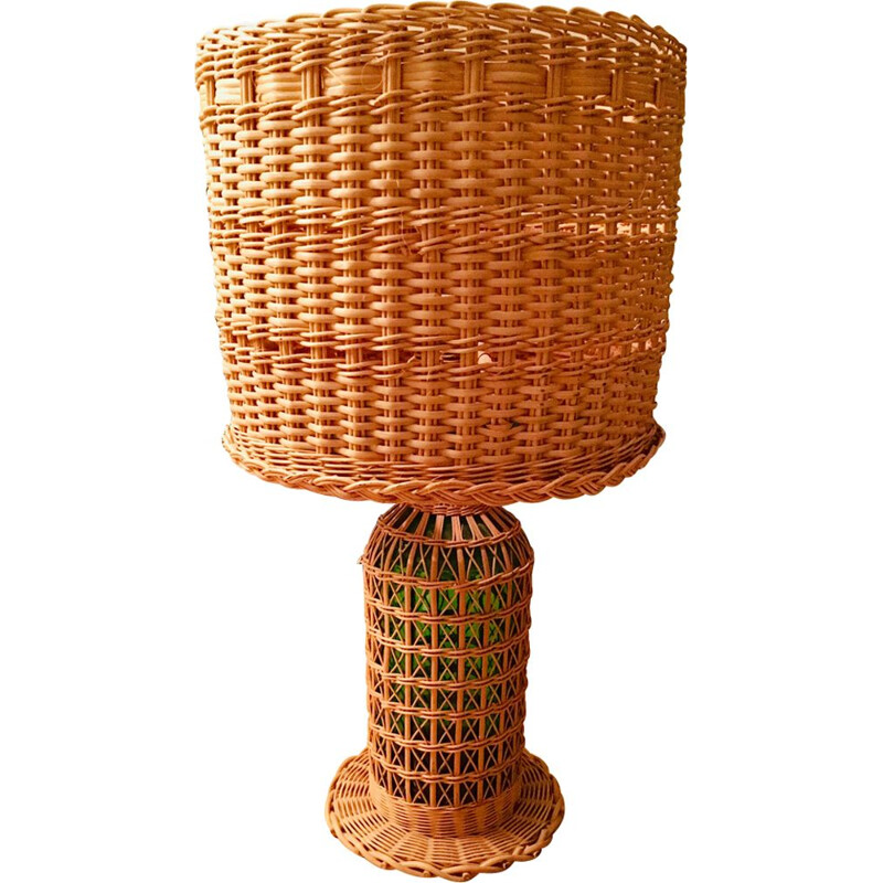 Vintage lamp in wicker and glass