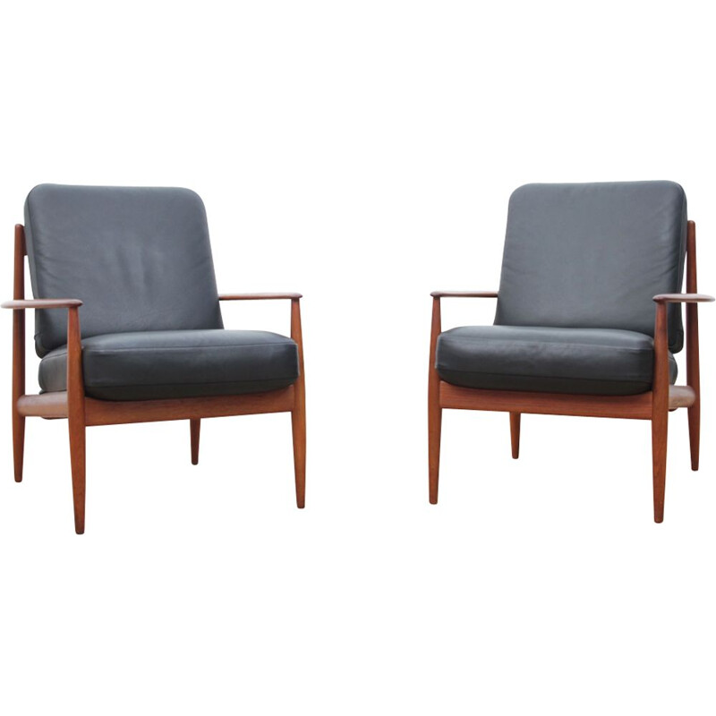 Set of 2 vintage Scandinavian teak armchairs