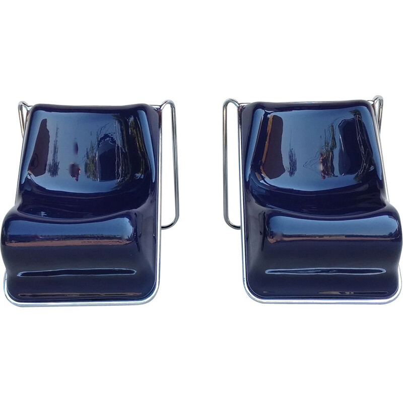 Pair of blue P110 armchairs by Alberto Rosselli