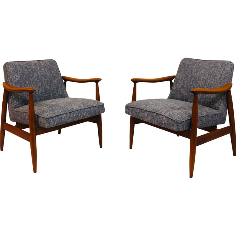 Pair of vintage armchairs in beechwood by Juliusz Kedziorek